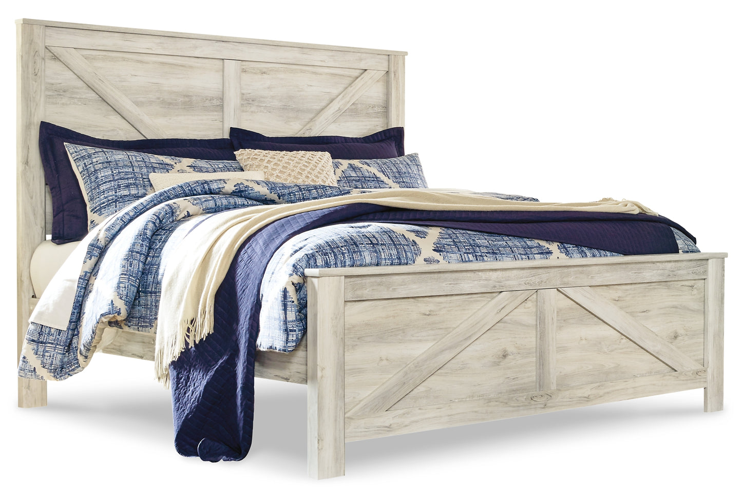 Bellaby  Crossbuck Panel Bed With Mirrored Dresser And 2 Nightstands