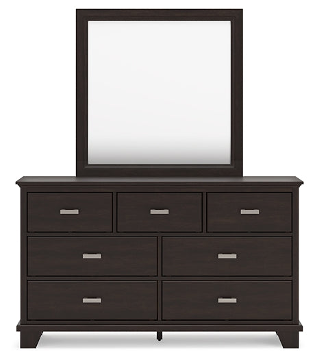 Covetown King Panel Bed with Mirrored Dresser