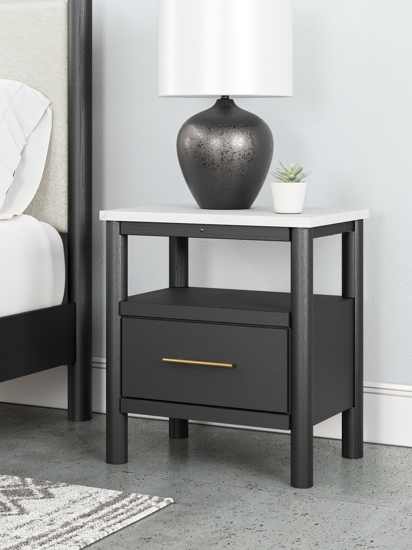 Cadmori King Upholstered Panel Bed with Mirrored Dresser and Nightstand