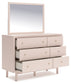 Wistenpine Twin Upholstered Panel Bed with Mirrored Dresser and Nightstand