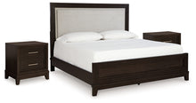 Load image into Gallery viewer, Neymorton King/California King Upholstered Panel Headboard with 2 Nightstands
