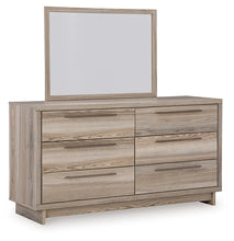 Load image into Gallery viewer, Hasbrick Queen Panel Bed with Mirrored Dresser and 2 Nightstands
