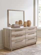 Load image into Gallery viewer, Hasbrick Queen Panel Bed with Mirrored Dresser and 2 Nightstands
