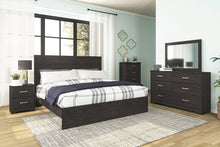 Load image into Gallery viewer, Belachime King Panel Bed with Mirrored Dresser, Chest and Nightstand
