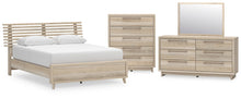 Load image into Gallery viewer, Hasbrick Queen Panel Bed with Mirrored Dresser and Chest
