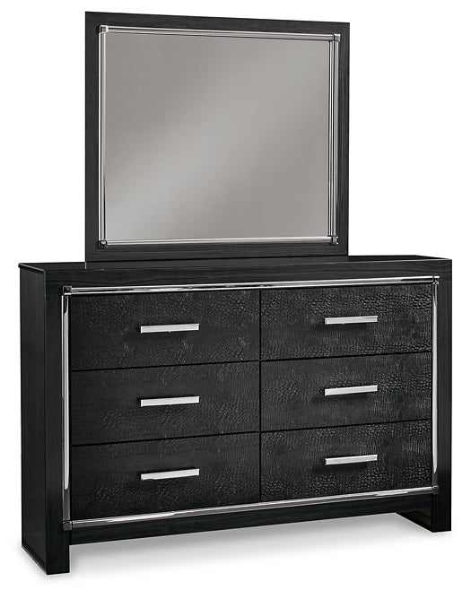 Kaydell Queen Upholstered Panel Bed with Mirrored Dresser