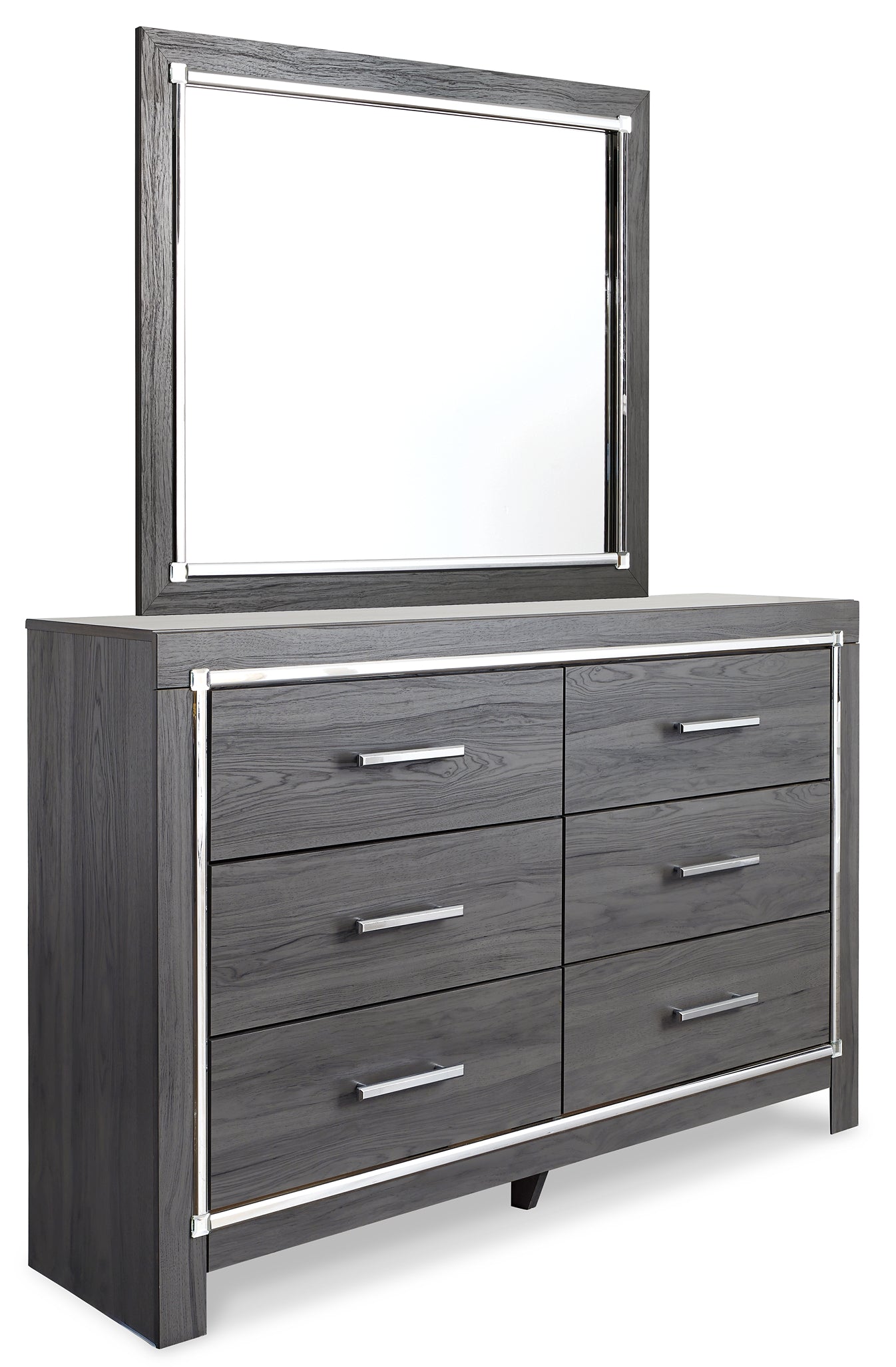 Lodanna Queen/Full Upholstered Panel Headboard with Mirrored Dresser, Chest and 2 Nightstands