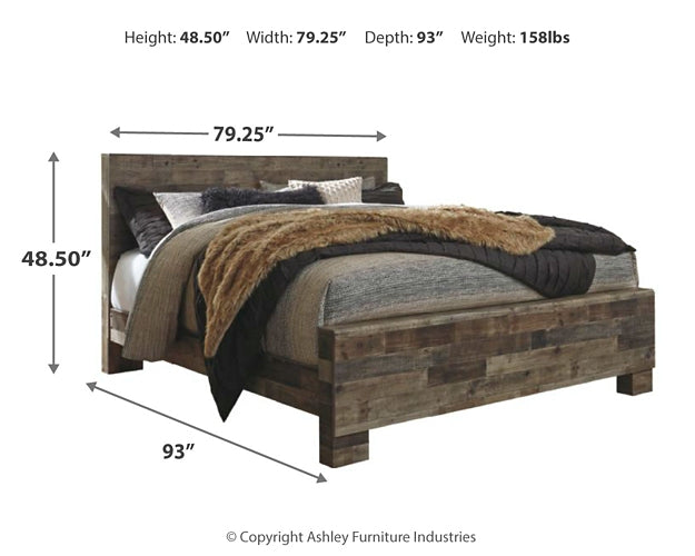 Derekson King Panel Bed with Mirrored Dresser and Chest