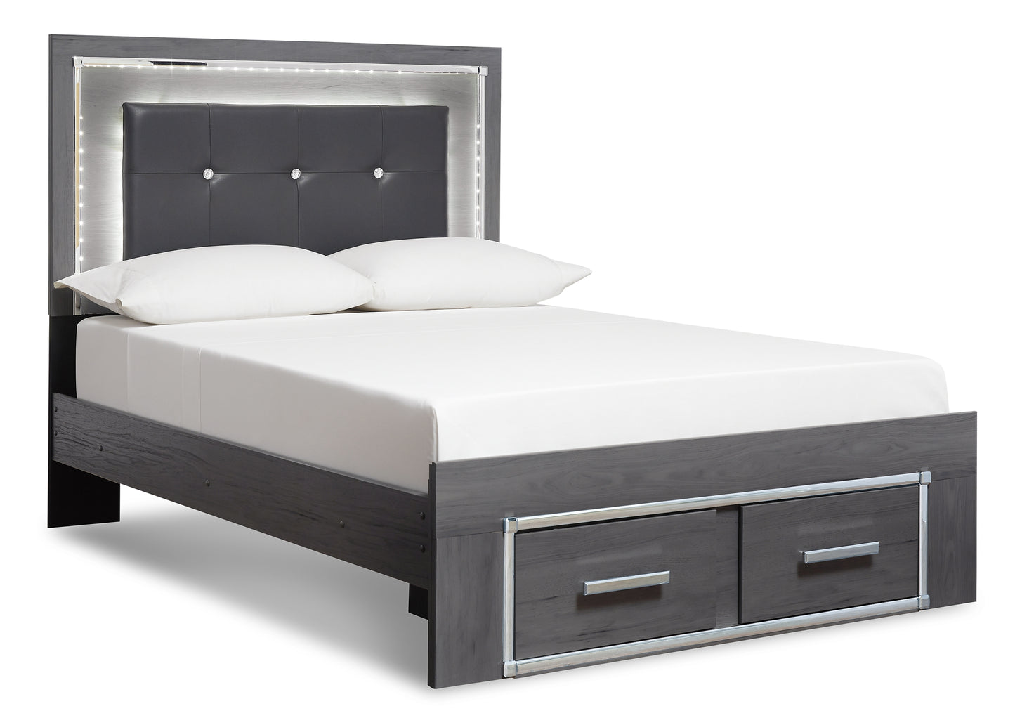 Lodanna Queen Panel Bed with 2 Storage Drawers with Mirrored Dresser