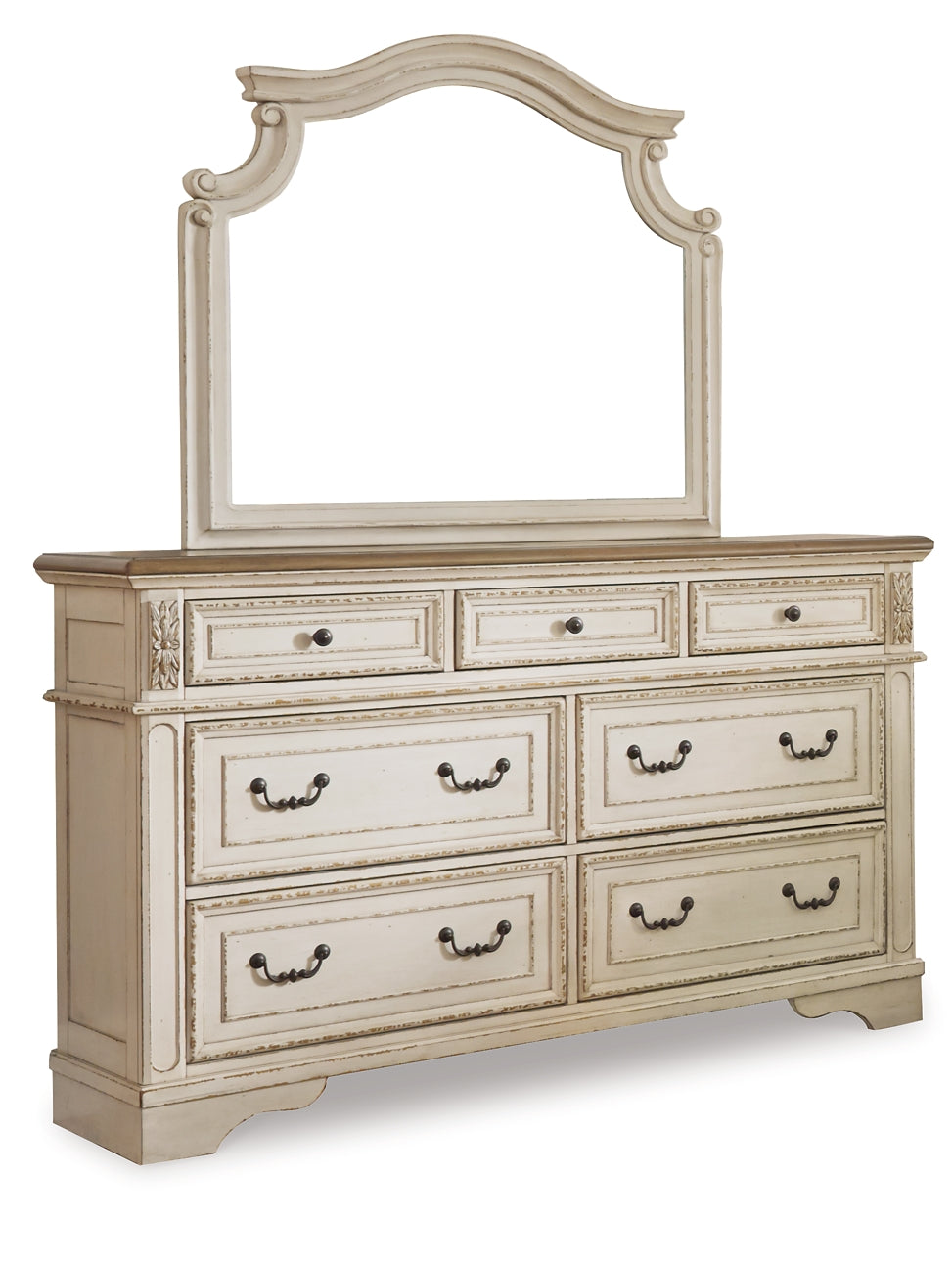 Realyn California King Upholstered Bed with Mirrored Dresser