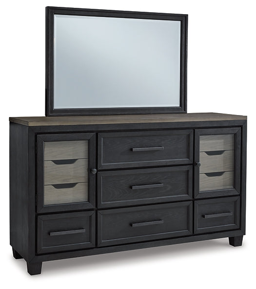 Foyland Queen Panel Storage Bed with Mirrored Dresser and 2 Nightstands