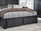 Foyland Queen Panel Storage Bed with Mirrored Dresser and 2 Nightstands