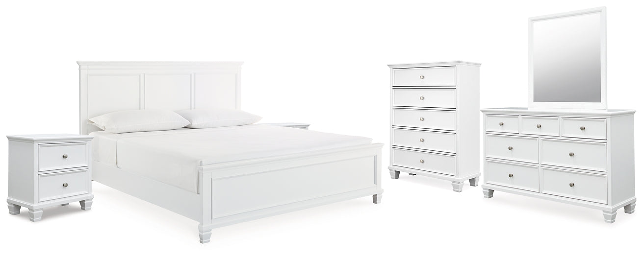 Fortman King Panel Bed with Mirrored Dresser, Chest and 2 Nightstands