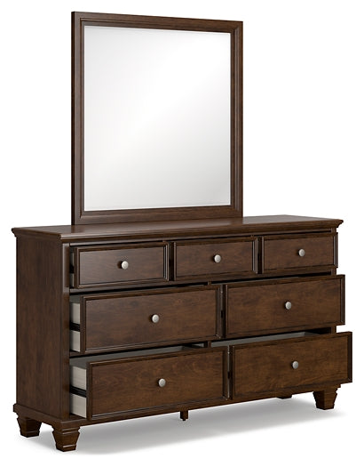 Danabrin California King Panel Bed with Mirrored Dresser, Chest and Nightstand