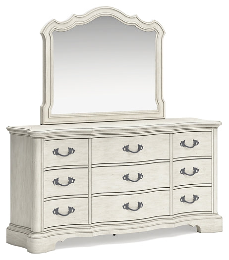 Arlendyne California King Upholstered Bed with Mirrored Dresser, Chest and Nightstand